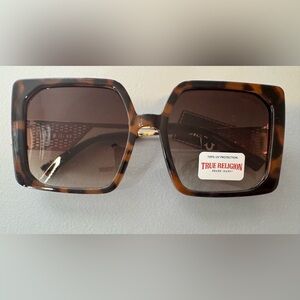 True Religion tortoise shell oversized Square Sunglasses metal frame logo
